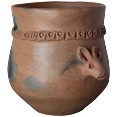 Native Mexican Pottery Clay Pot Vessel Oaxaca Terracota Folk Art Mouse Head Tail
