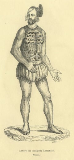 Native of the Romanzoff Archipelago, Antique Wahlen Costume Print, 1843-1844