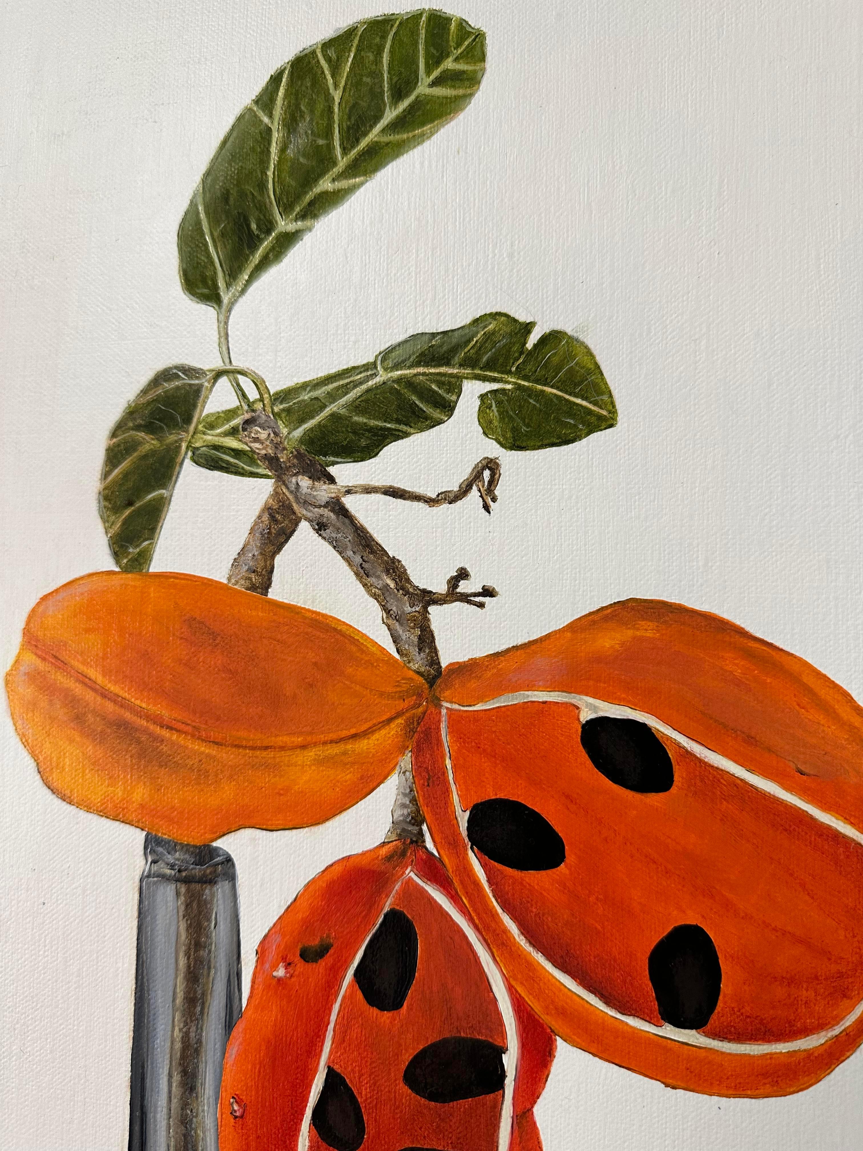 Minimalist Native Peanut Flower #1 in Vase oil painting 2024 by Tarn McLean For Sale