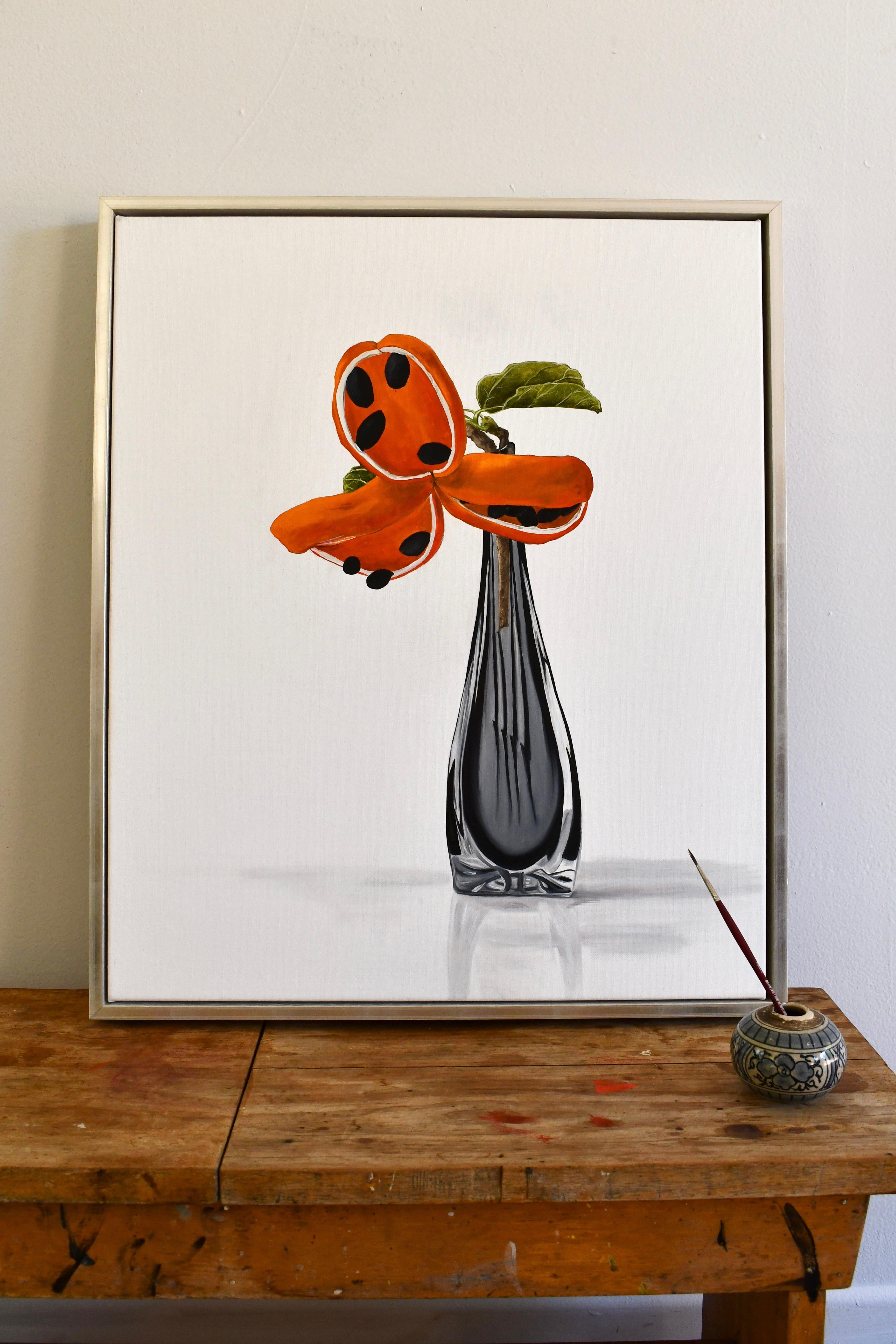 Minimalist Native Peanut Flower #2 in Vase oil painting 2024 by Tarn McLean  For Sale