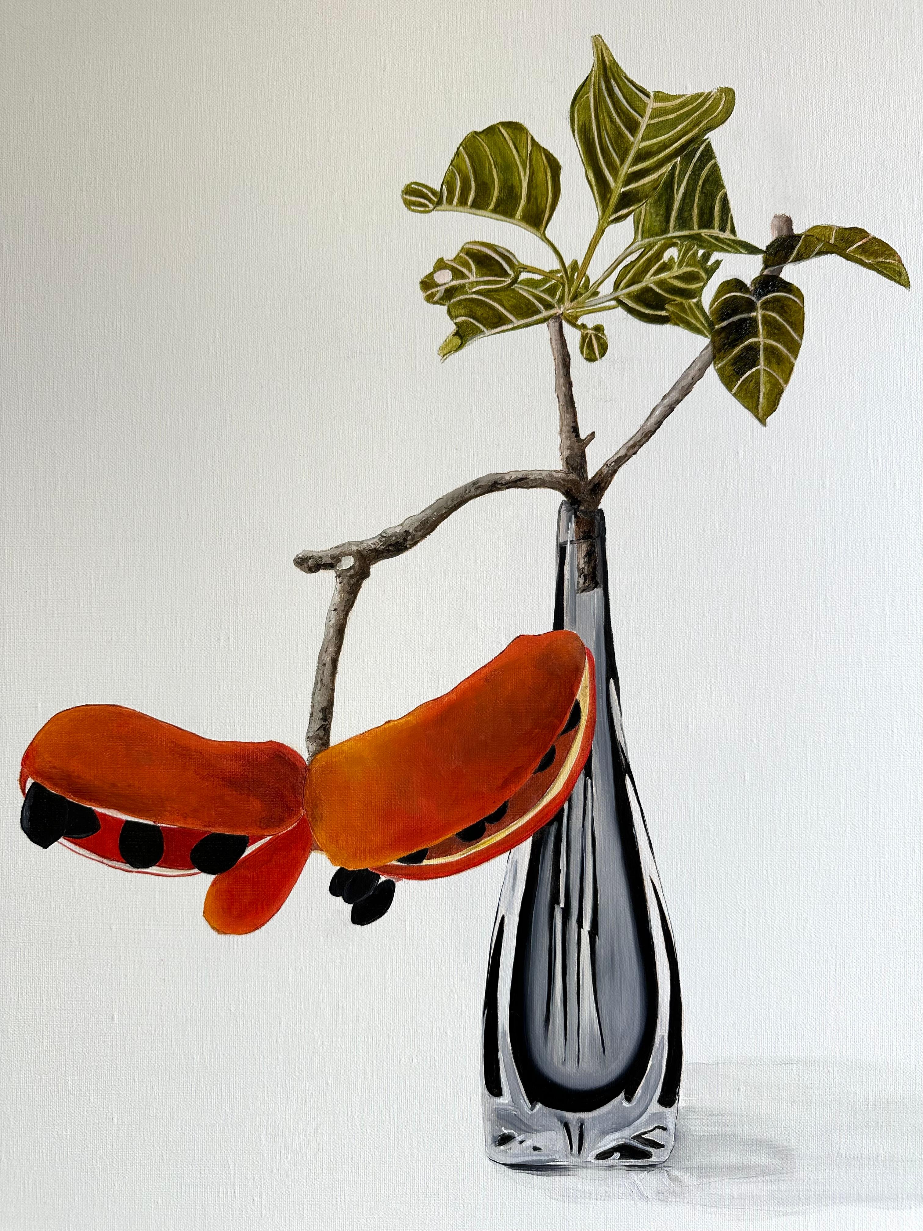 Minimalist Native Peanut Flower #3 in Vase oil painting 2024 by Tarn McLean  For Sale