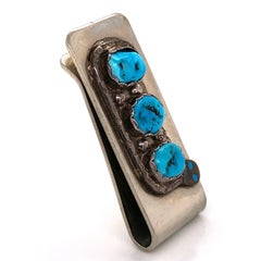 Native ZUNI Old Pawn Turquoise and Sterling Silver Serpent Design Money Clip