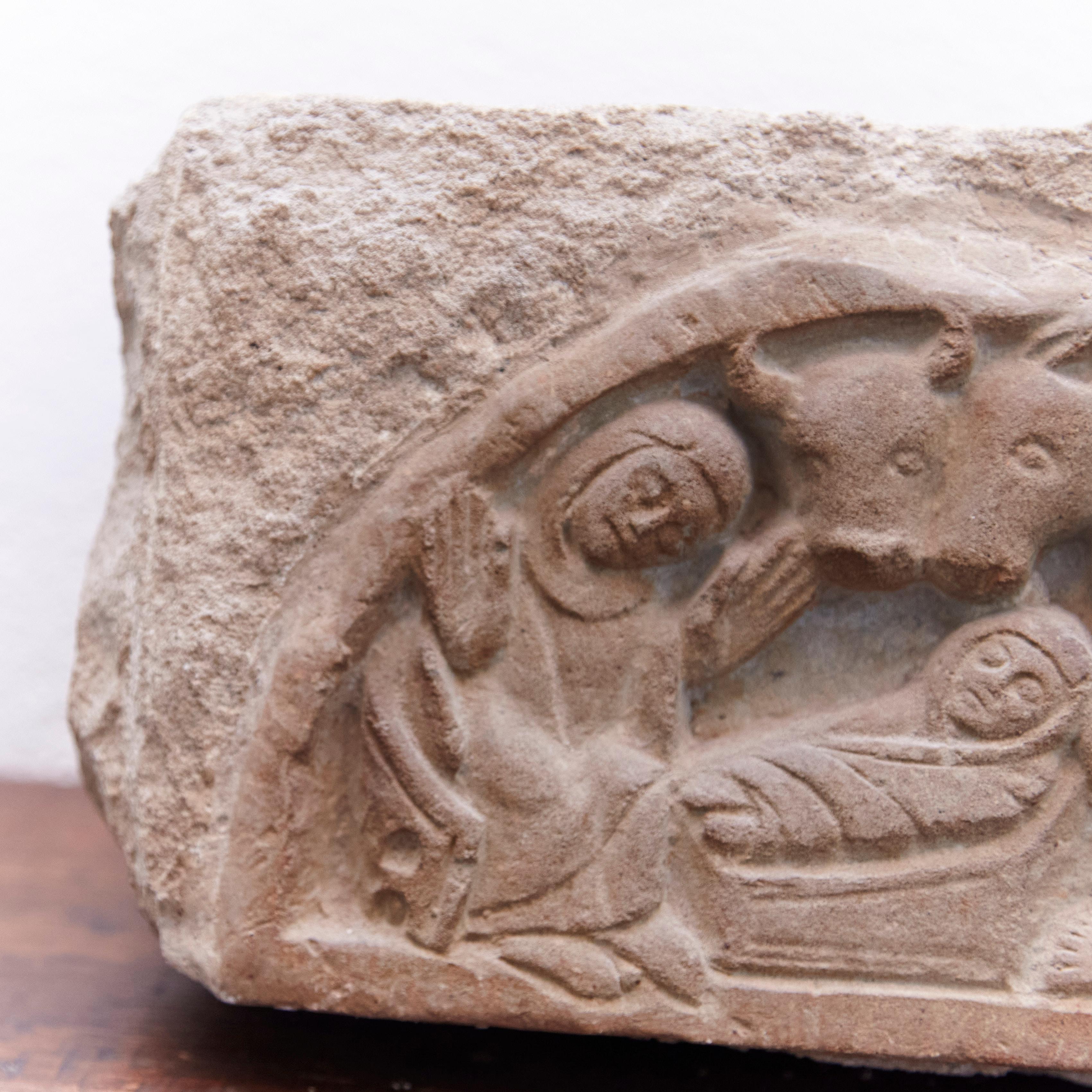 Nativity Engraved Stone Sculpture, circa 1930 For Sale 1