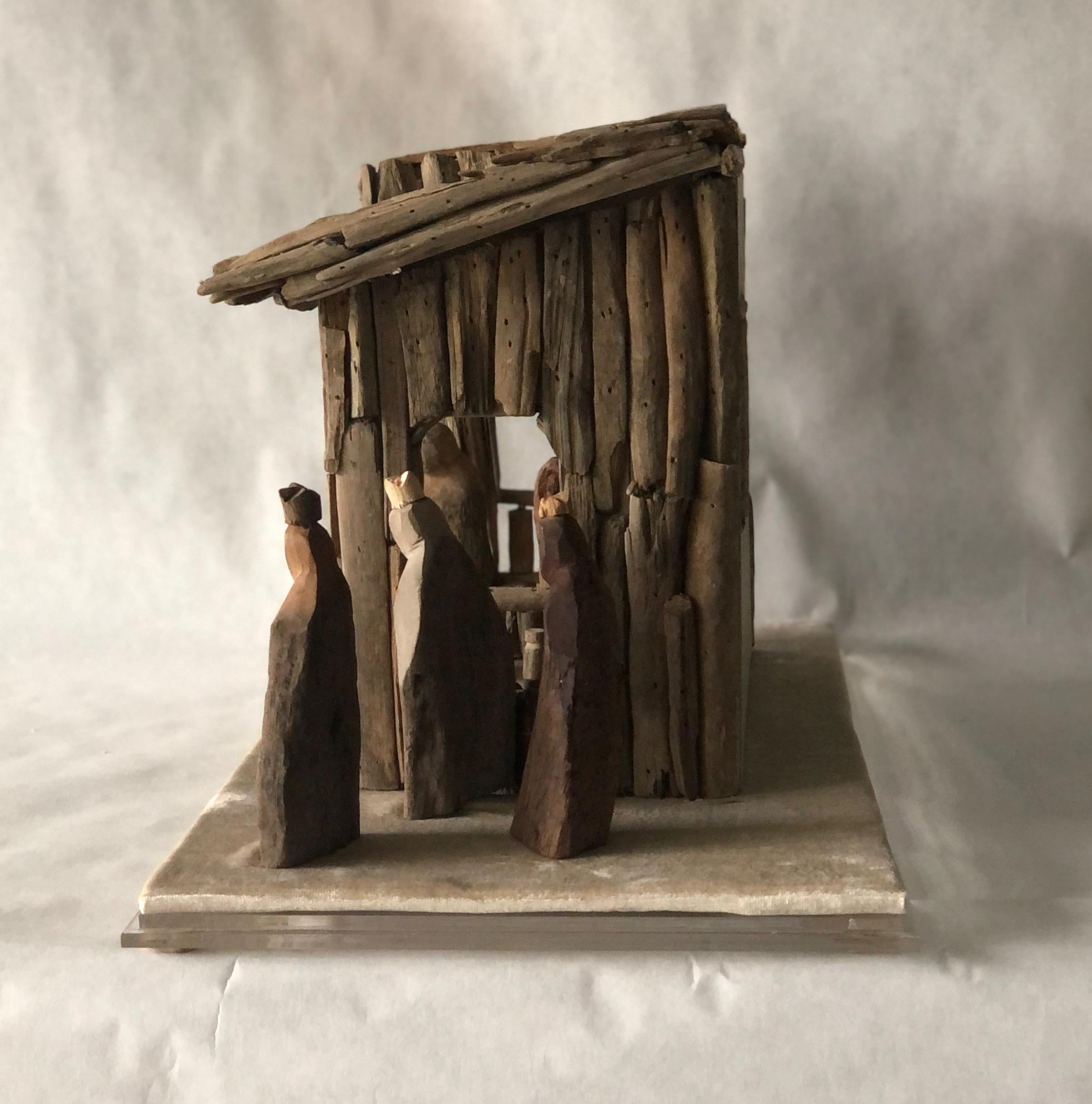 Contemporary Nativity Scene in Driftwood and Lucite Object D'art by AMK for Patricia Kagan For Sale