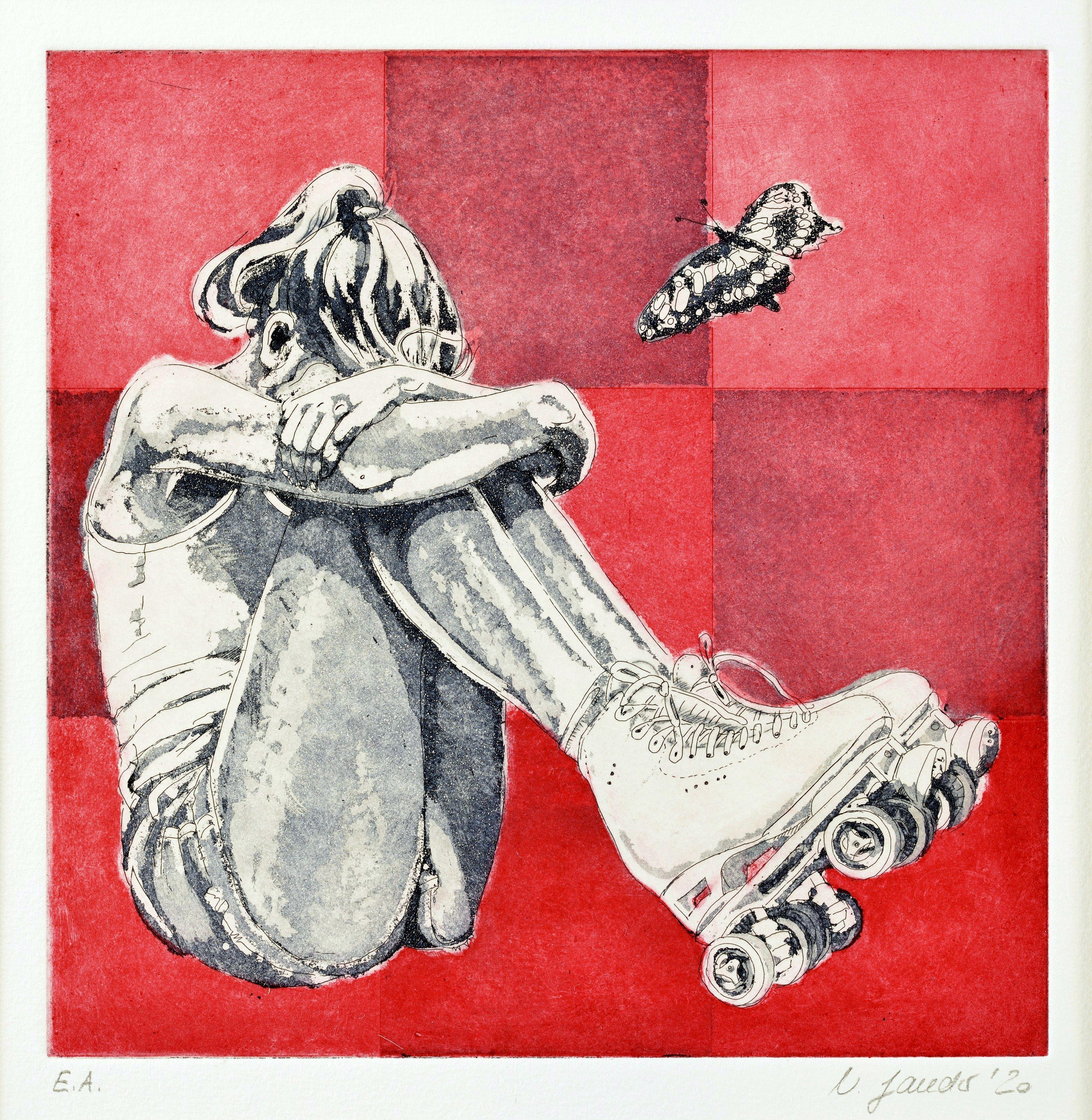 Stuckpixel Graphic (Radierung), handgedrucktes Werk, Metallschnitt – Print von Natja Jander