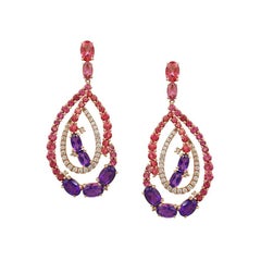 Natkina Boucles d'oreilles cocktail en or rose avec améthyste, diamant, topaze rose et tourmaline