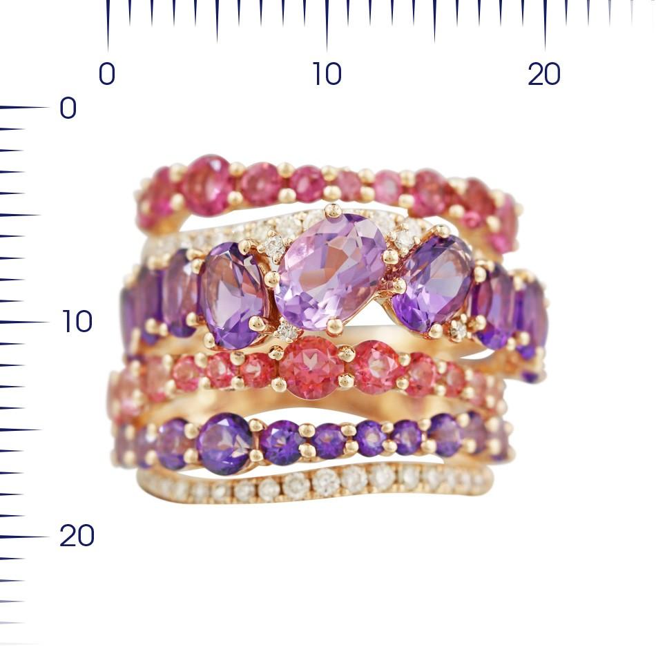 Diamond 42-RND 0,43ct-5 / 5A
Amethyst 9 - Oval-2.75ct 1 / 1A
Tourmaline 10 - RND-0.9ct 2 / 3A
Rozh.topaz 13 - RND-1.01ct T (1) / 1A
Purple Topaz 11 - RND-0.95ct T (1) / 1A
GOLD 18K

It is the colour of the sunset in Ibiza, like the colour of your