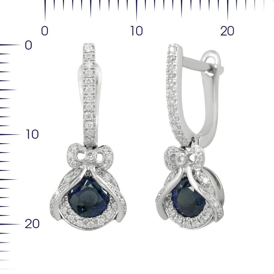 Earrings White Gold 14 K (Matching Ring Available)

Diamond 86-RND 57-0,27-5/5A 
Blue Sapphire  2-RND-1,33 Т(3)/3A
Weight 2,85 grams
With a heritage of ancient fine Swiss jewelry traditions, NATKINA is a Geneva based jewellery brand, which creates