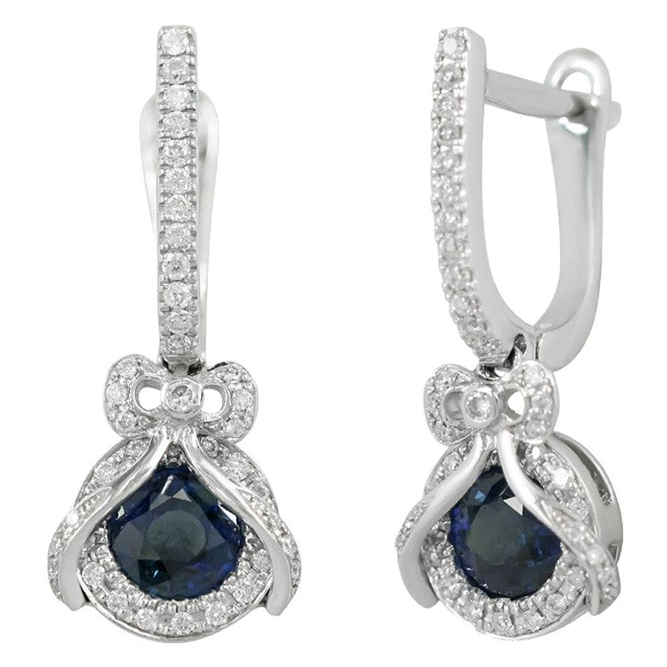 Natkina Boucles d'oreilles pendantes en saphir bleu et diamant