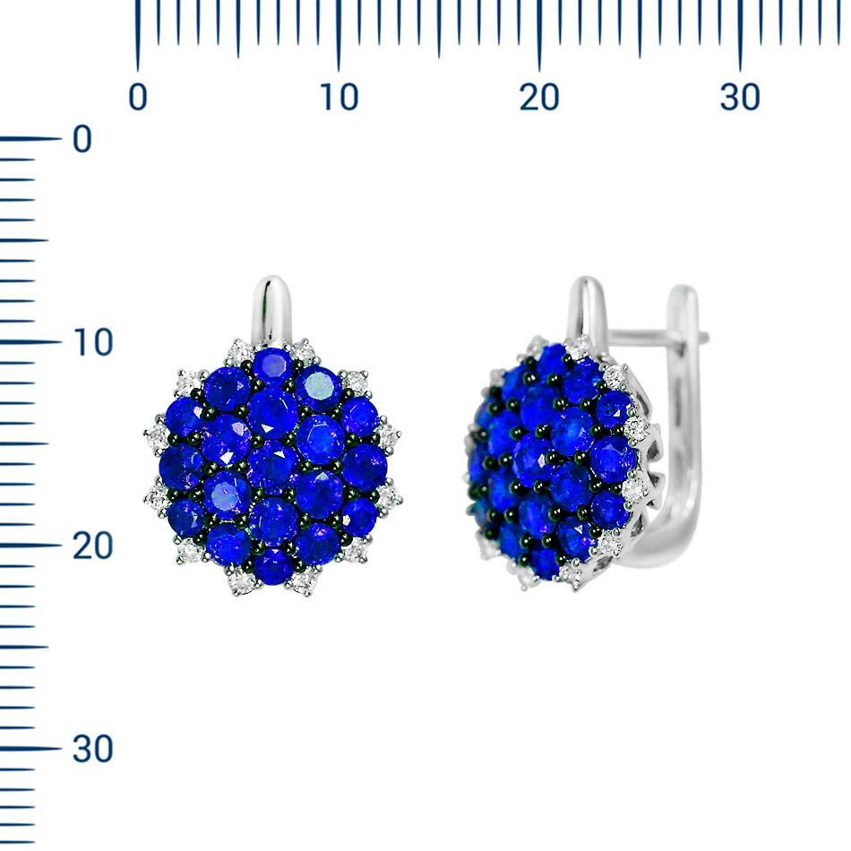 Earrings White Gold 14 K (Matching Ring Available)

Diamond 24-RND 57-0,21-4/5A 
Blue Sapphire  14-RND-0,98 Т(3)/3A
Blue Sapphire  24-RND-1,64 Т(3)/3A
Weight 5,05 grams
With a heritage of ancient fine Swiss jewelry traditions, NATKINA is a Geneva