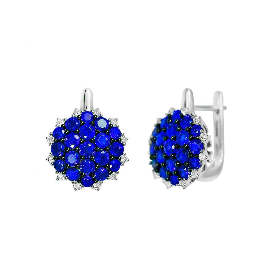 Round Cut Natkina Blue Sapphire Diamond Lever-Back Precious Earrings For Sale