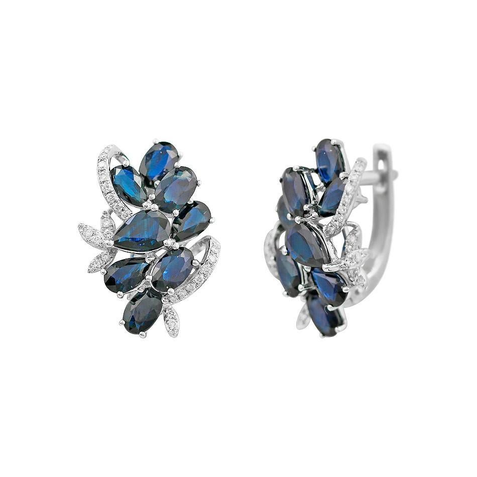 Modern Natkina Blue Sapphire Diamond Lever-Back Precious White Gold Earrings For Sale