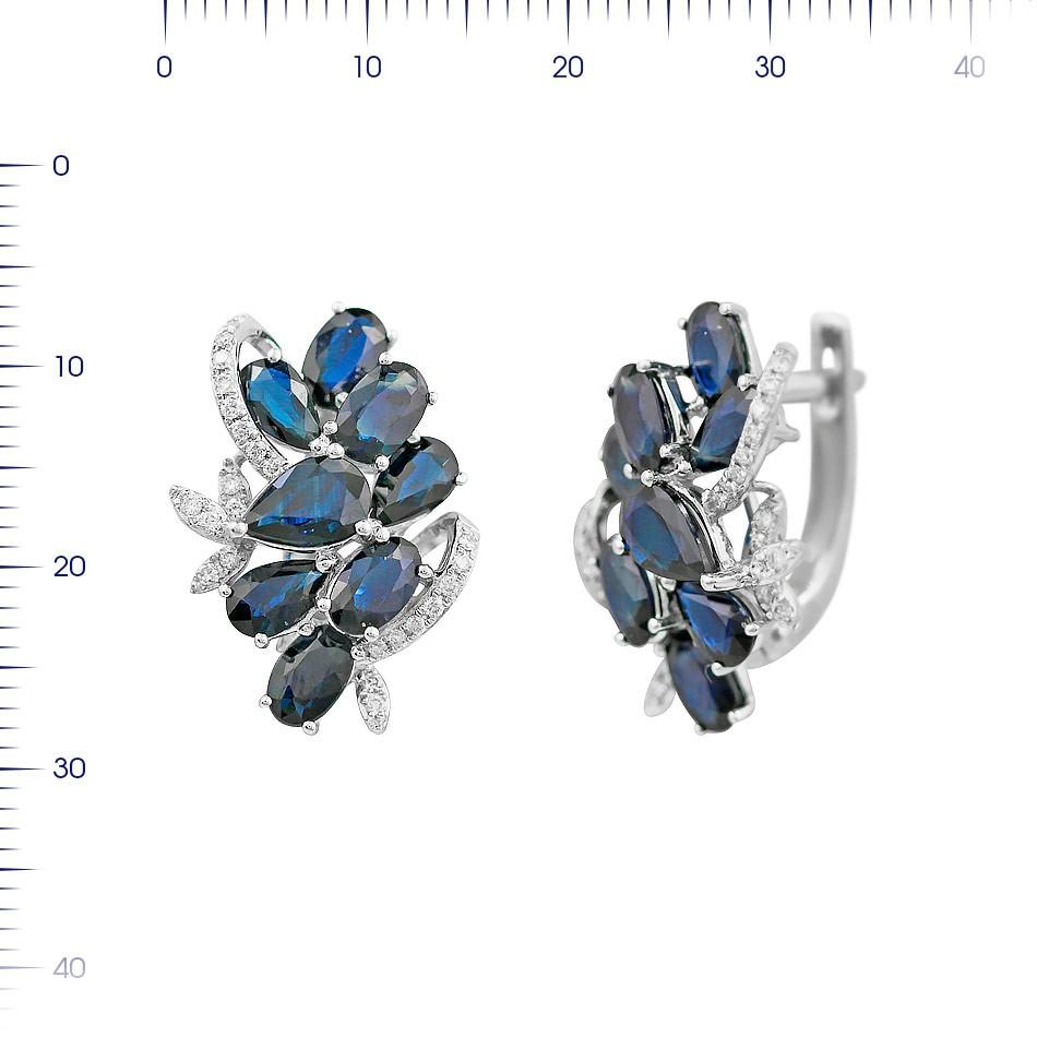 Round Cut Natkina Blue Sapphire Diamond Lever-Back Precious White Gold Earrings For Sale
