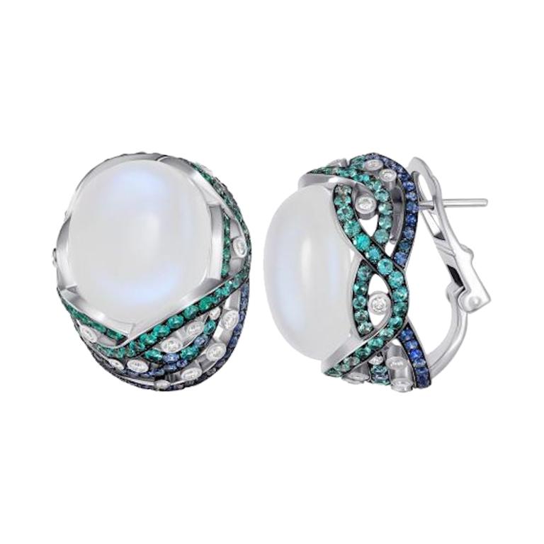 Natkina Blue Sapphire Moon Stone Diamond Lever-Back Tourmaline 18K Gold Earrings