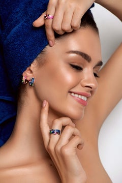 Natkina Blue Sapphire Ruby Tsavorite Diamond Lever-Back Precious Earrings