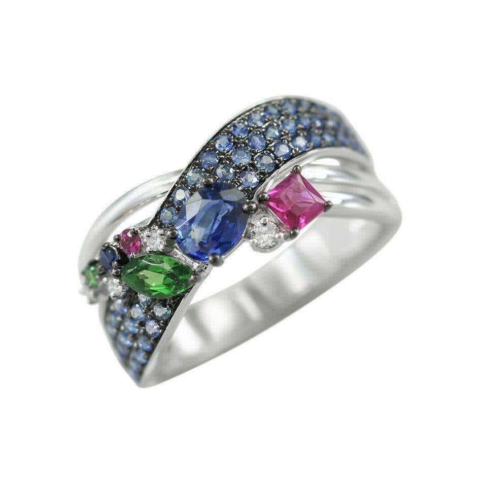 Modern Natkina Blue Sapphire Ruby Tsavorite Diamond Lever-Back Precious Earrings For Sale