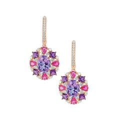 Natkina Boucles d'oreilles fleur en or rose 18 carats avec tourmaline, améthyste et diamants  Or