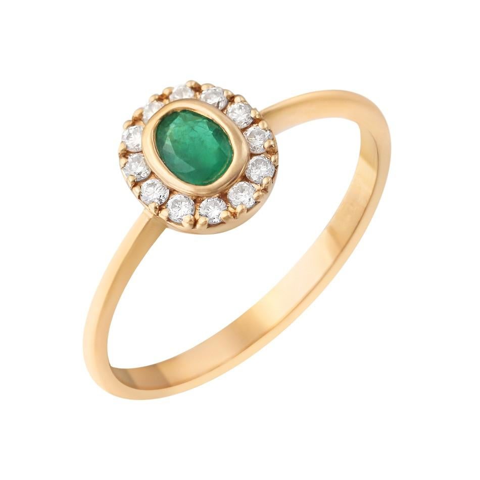 Modern Natkina Green Emerald Diamond Precious Yellow Gold Ring For Sale