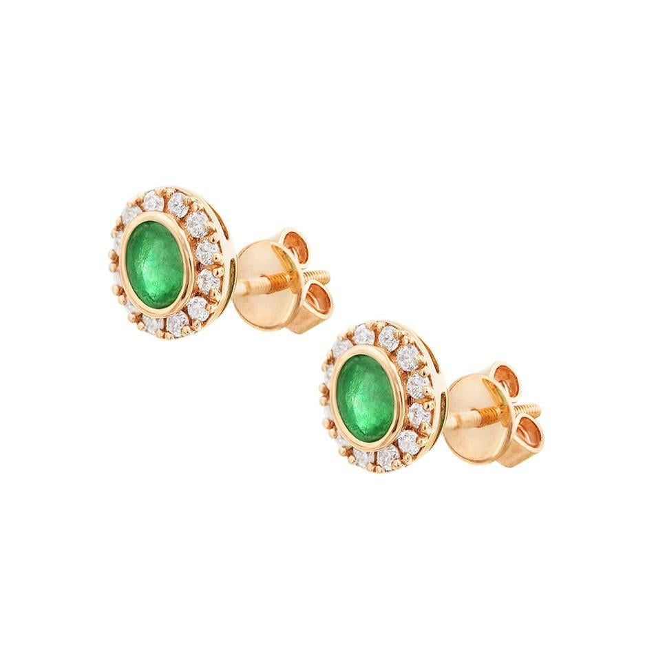 Modern Natkina Green Emerald Diamond Stud Precious Yellow Gold Earrings For Sale