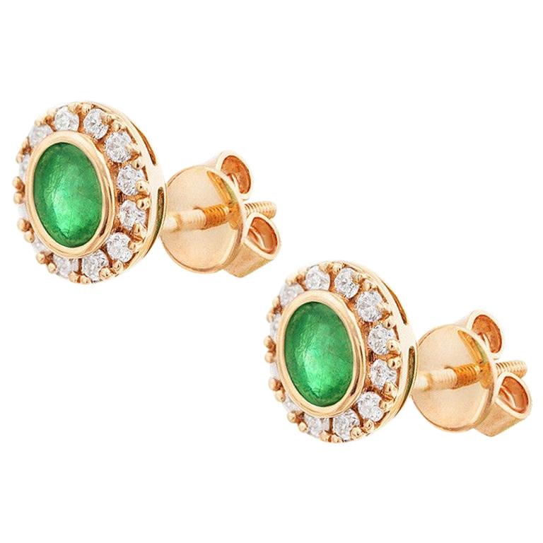 Natkina Green Emerald Diamond Stud Precious Yellow Gold Earrings