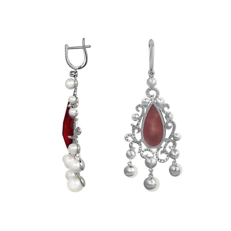 Natkina Pearl Ruby Diamond White Gold Baroque Chandelier Drop Earrings ...