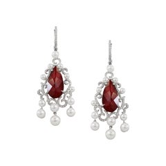 Natkina Pearl Ruby Diamond White Gold Baroque Chandelier Drop Earrings