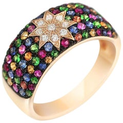 Natkina Precious Sapphire Tsavorit Rubin Stern Diamantband Cocktail-Ring für Sie