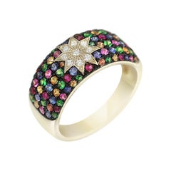 Natkina Precious Sapphire Tsavorite Ruby Star Diamond Band Cocktail Ring