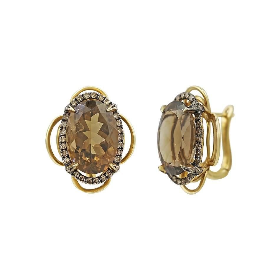 Round Cut Natkina Quartz Diamond Lever-Back Precious Yellow Gold Earrings For Sale