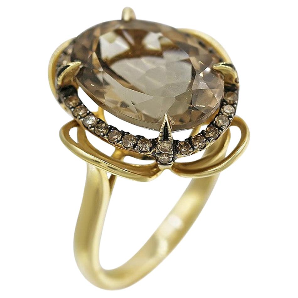 Natkina Quartz Diamond Precious Yellow Gold Ring