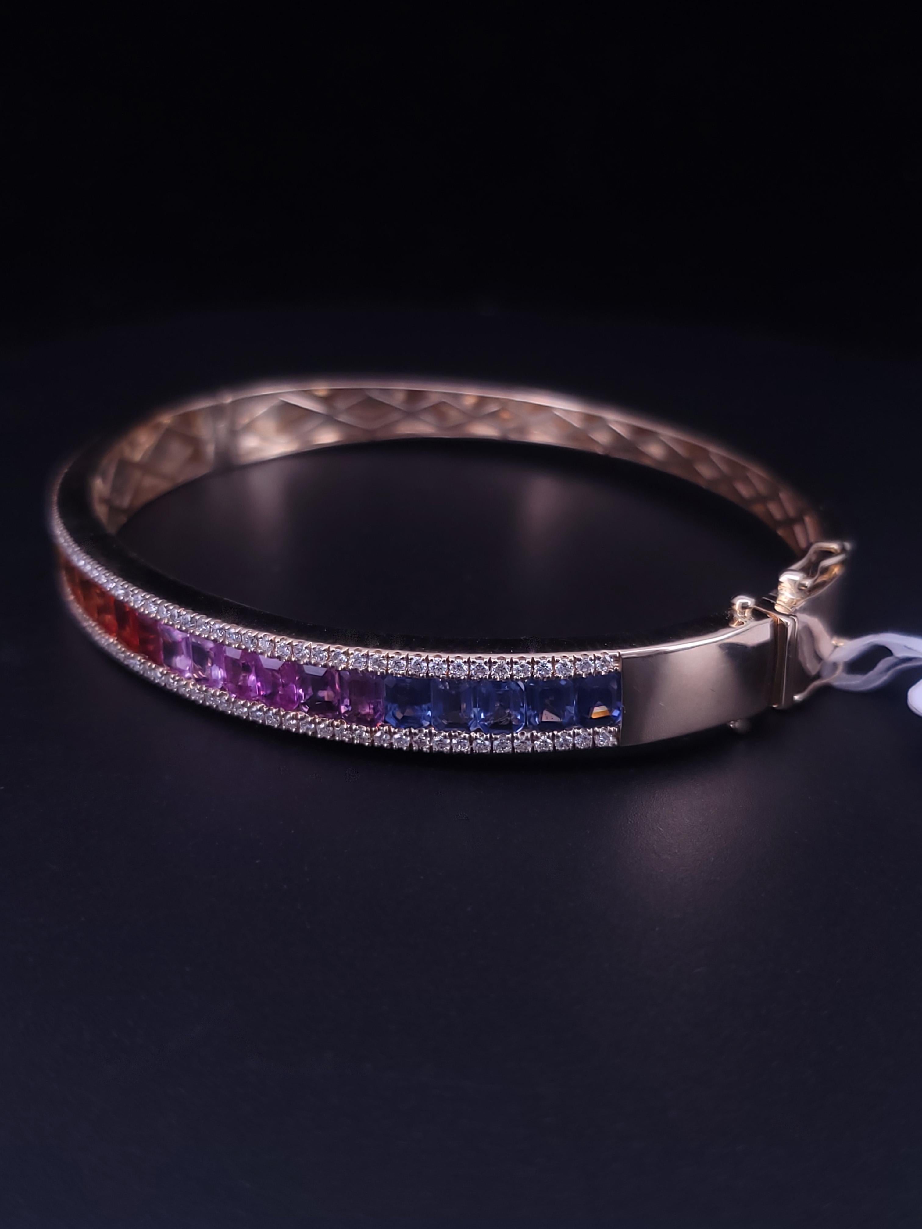 Taille ronde Natkina - Bracelet saphir arc-en-ciel en or jaune 14K en vente