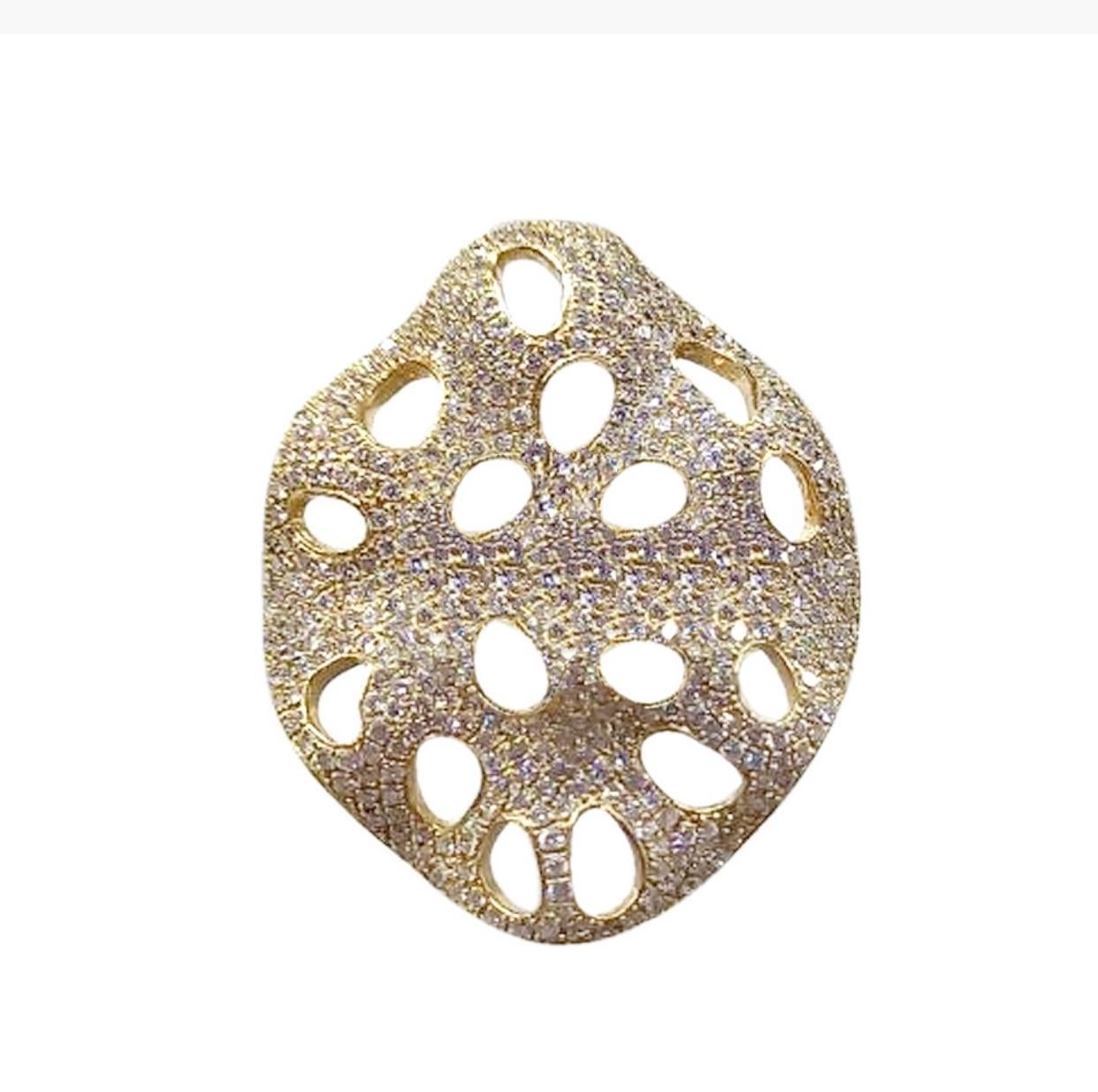 Round Cut Natkina Rococo Baroque Style White Diamond Precious Yellow Gold Statement Ring For Sale