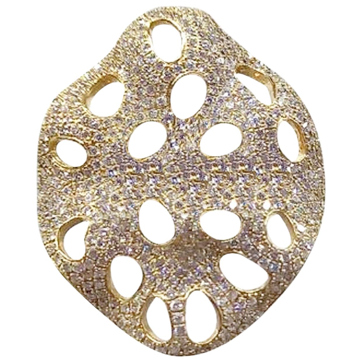 Natkina Anillo de Oro Amarillo Precioso con Diamantes Blancos Estilo Barroco Rococó