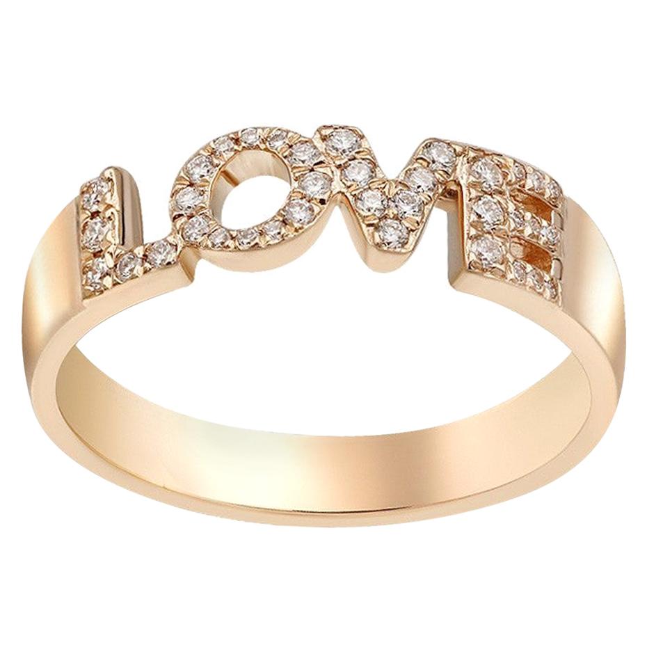 Natkina White Diamond Precious Yellow Gold LOVE Ring For Sale