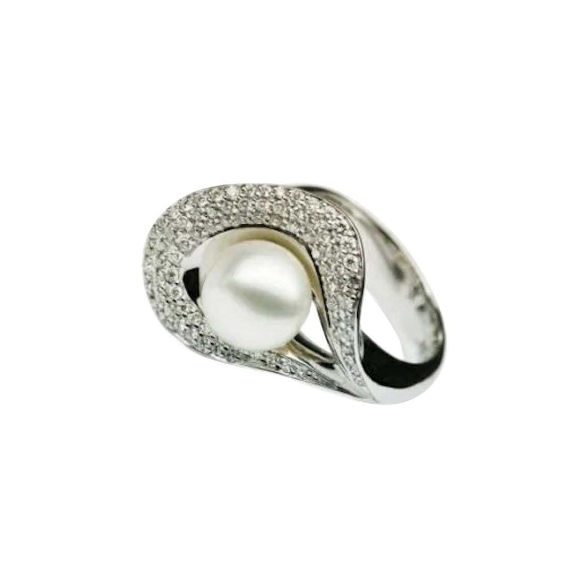 Natkina White Pearl Emerald Ruby Diamond White Gold Ring For Her