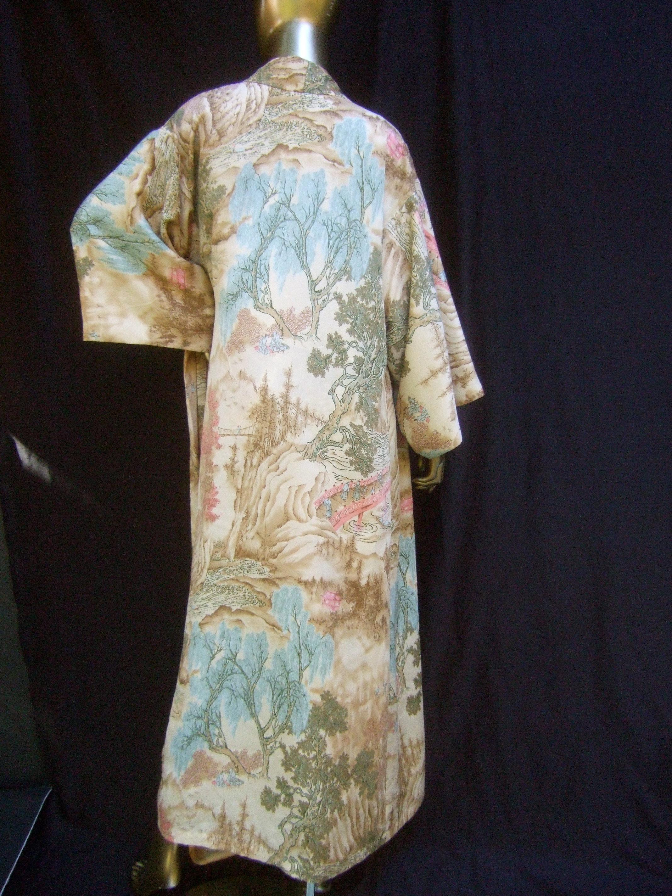 Natori Asian Print Peignoir Duster Robe & Slip Gown Ensemble  circa 1990s For Sale 13