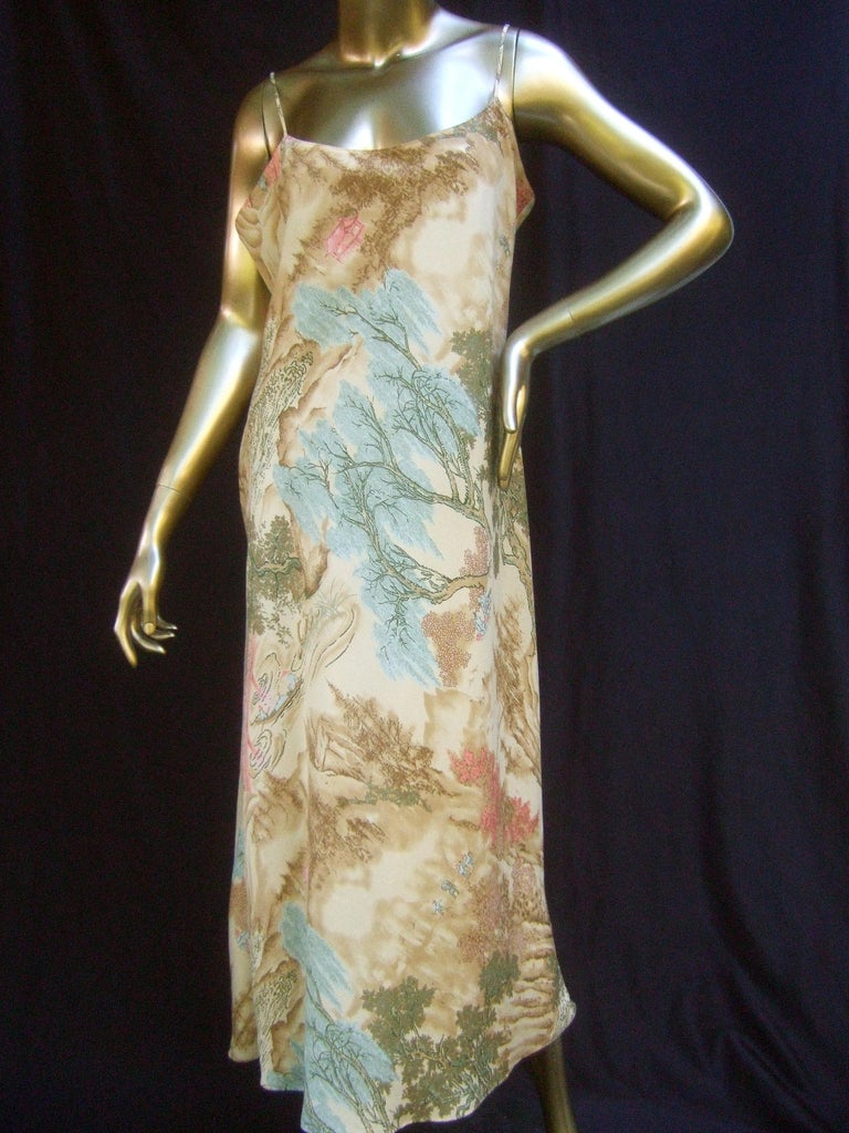 Natori Asian Print Peignoir Duster Robe & Slip Gown Ensemble Circa 1990s