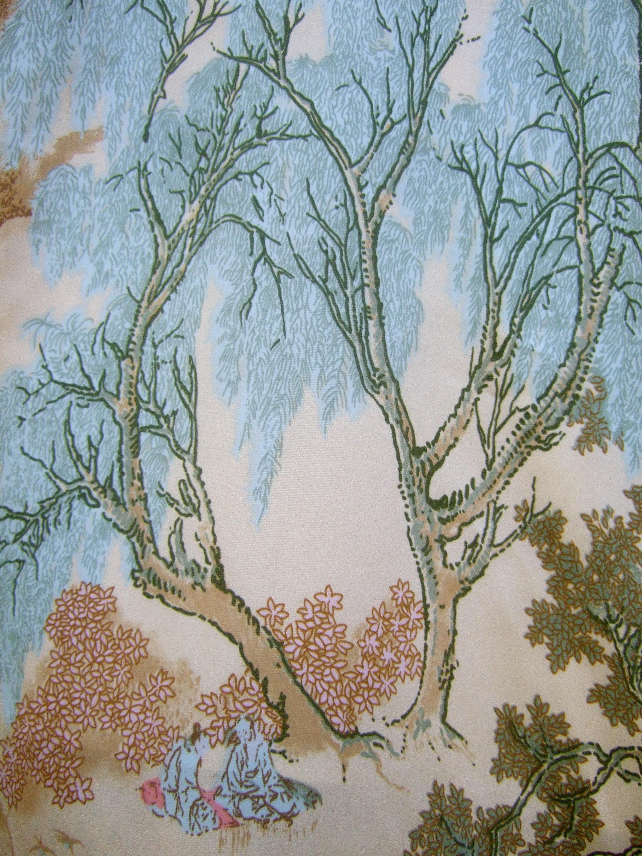Natori Asian Print Peignoir Duster Robe & Slip Gown Ensemble  circa 1990s For Sale 1