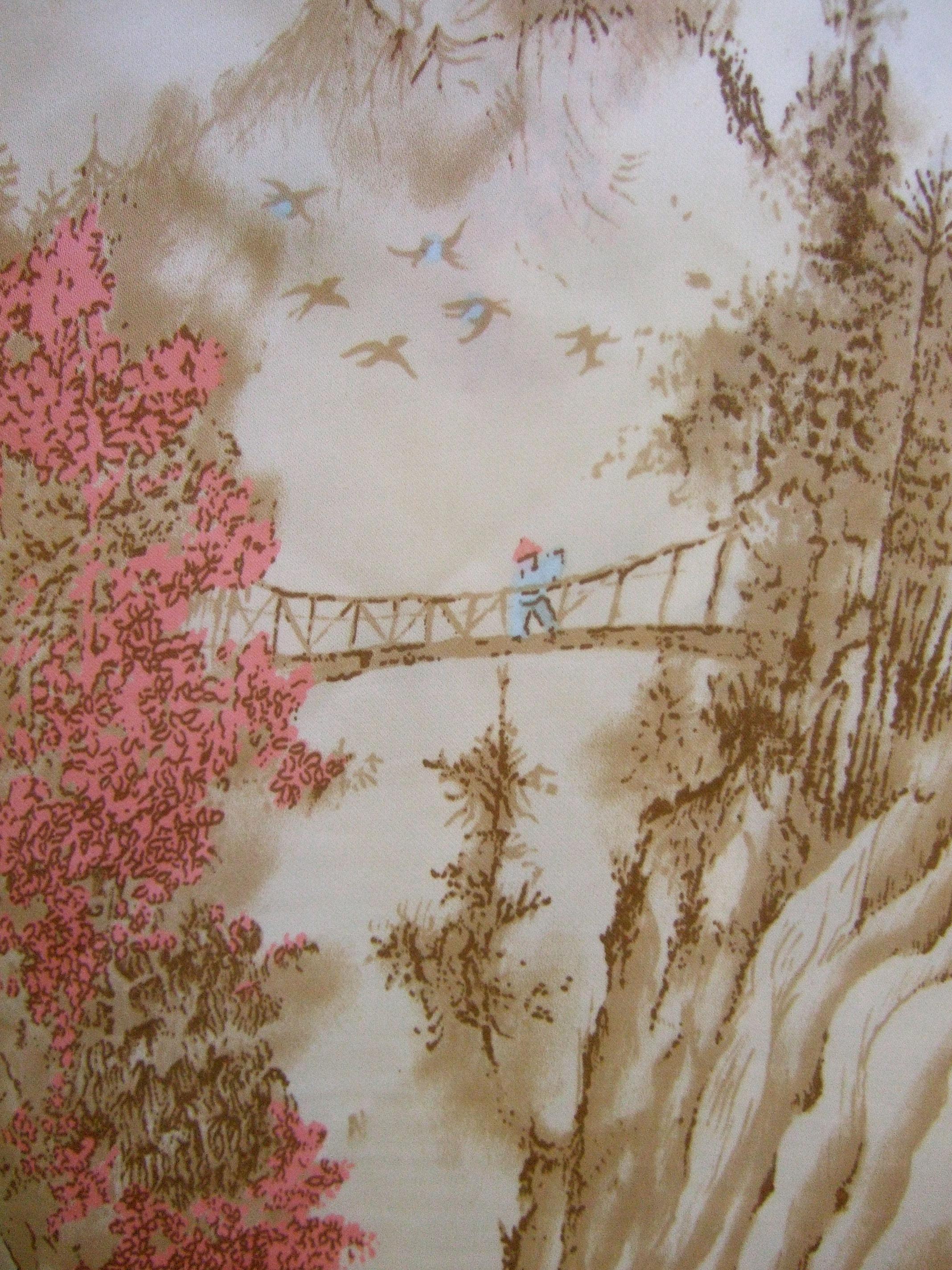 Natori Asian Print Peignoir Duster Robe & Slip Gown Ensemble  circa 1990s For Sale 3