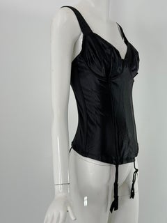 Natori Black Satin Corset with Garters 36C Unworn with Tags 1990s