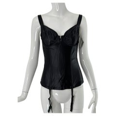 Natori Black Satin Corset with Garters 36C Unworn with Tags 1990s