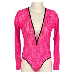 NATSHA ZINKO Größe 6 Rosa Schwarz Polyamiden-Spitzen-Body-Anzug Kleid