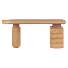 Natsu Curved Oak Desk with Lacquered Accents and Side Storage