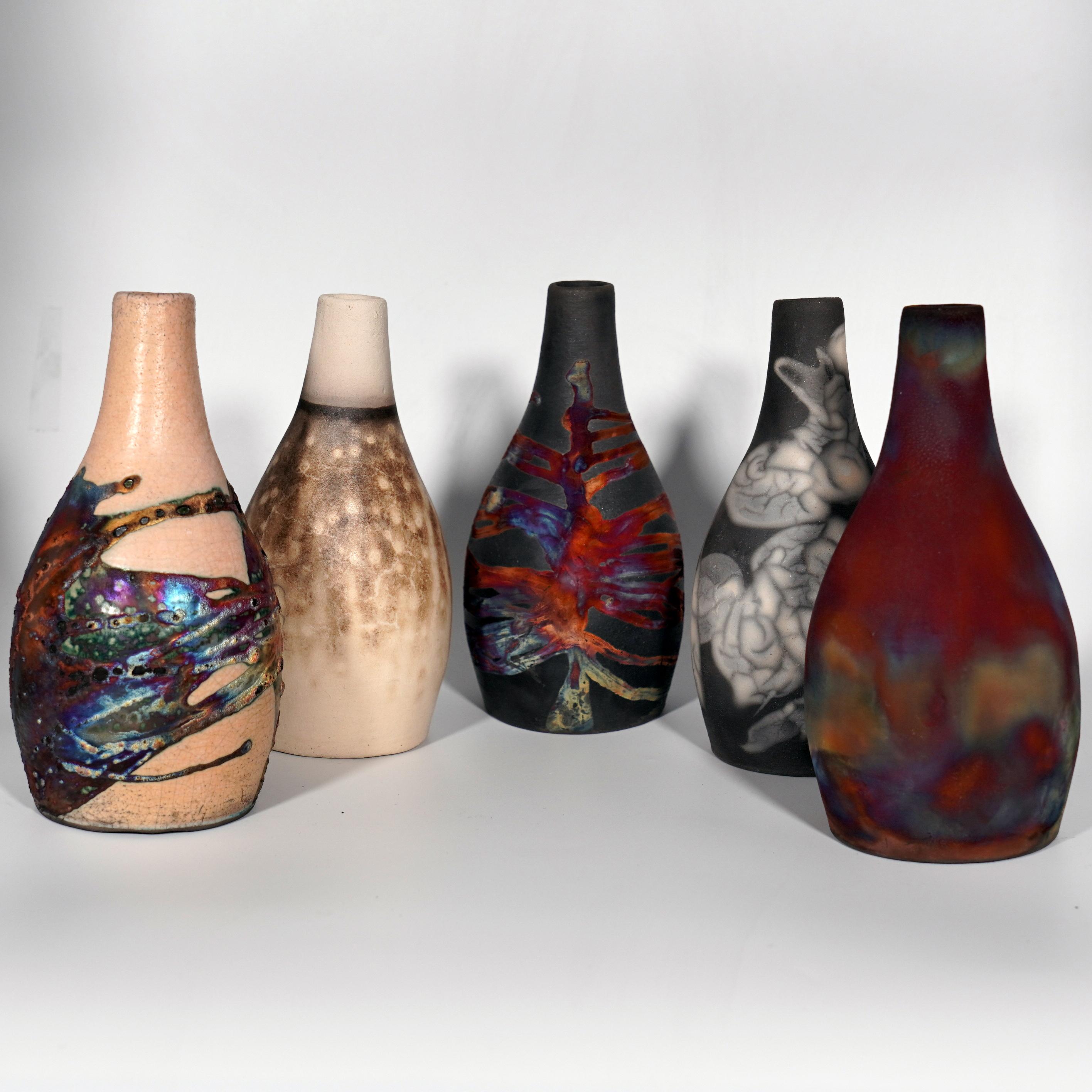 Modern Natsu Raku Pottery Vase - Carbon Copper - Handmade Ceramic Home Decor Gift For Sale
