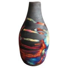 Natsu Raku Pottery Vase - Carbon H.C Matte - Handmade Ceramic Home Decor Gift
