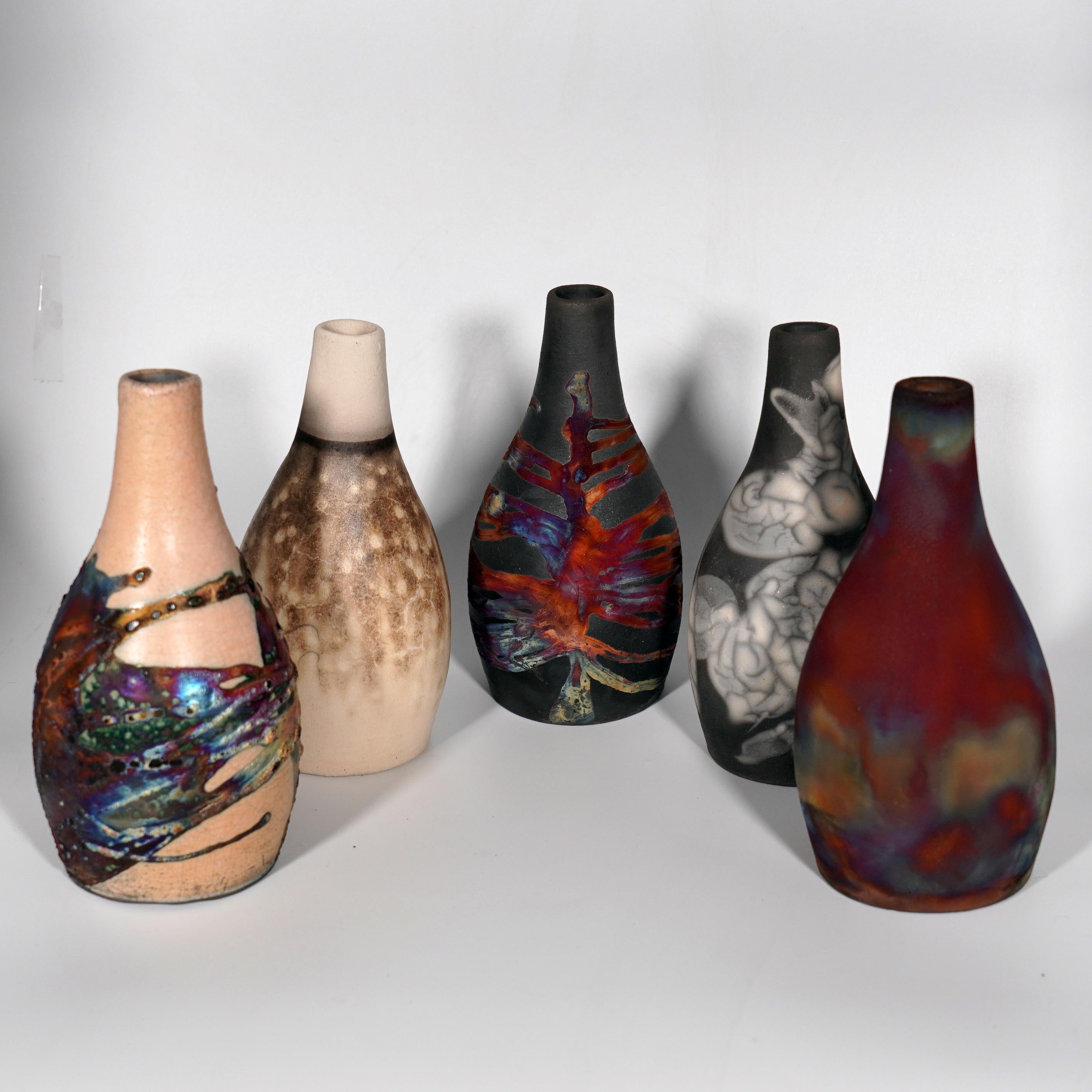 Moderne Vase en poterie Natsu Raku cuivré mat, fait à la main, cadeau de décoration intérieure en vente