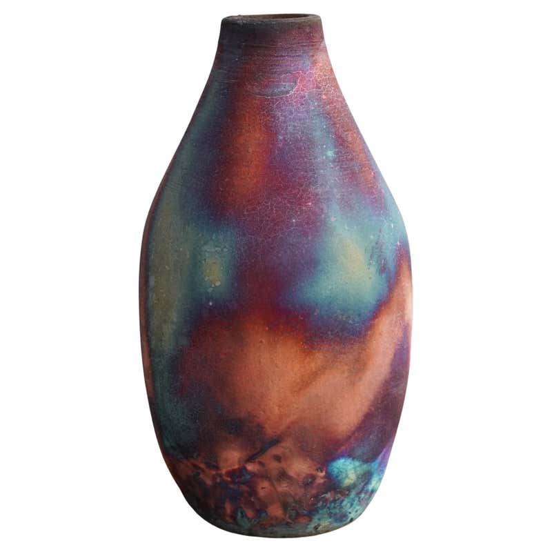 Zen Raku Pottery Vase - Half Copper Matte - Handmade Ceramic Home Decor ...