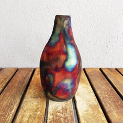 Natsu Raku-Keramik-Vase – voller Kupfer, matt, handgefertigt, Keramik für Ihr Zuhause