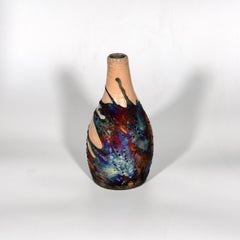 Natsu Raku Pottery Vase, Half Copper Matte, Handmade Ceramic Home Decor Gift