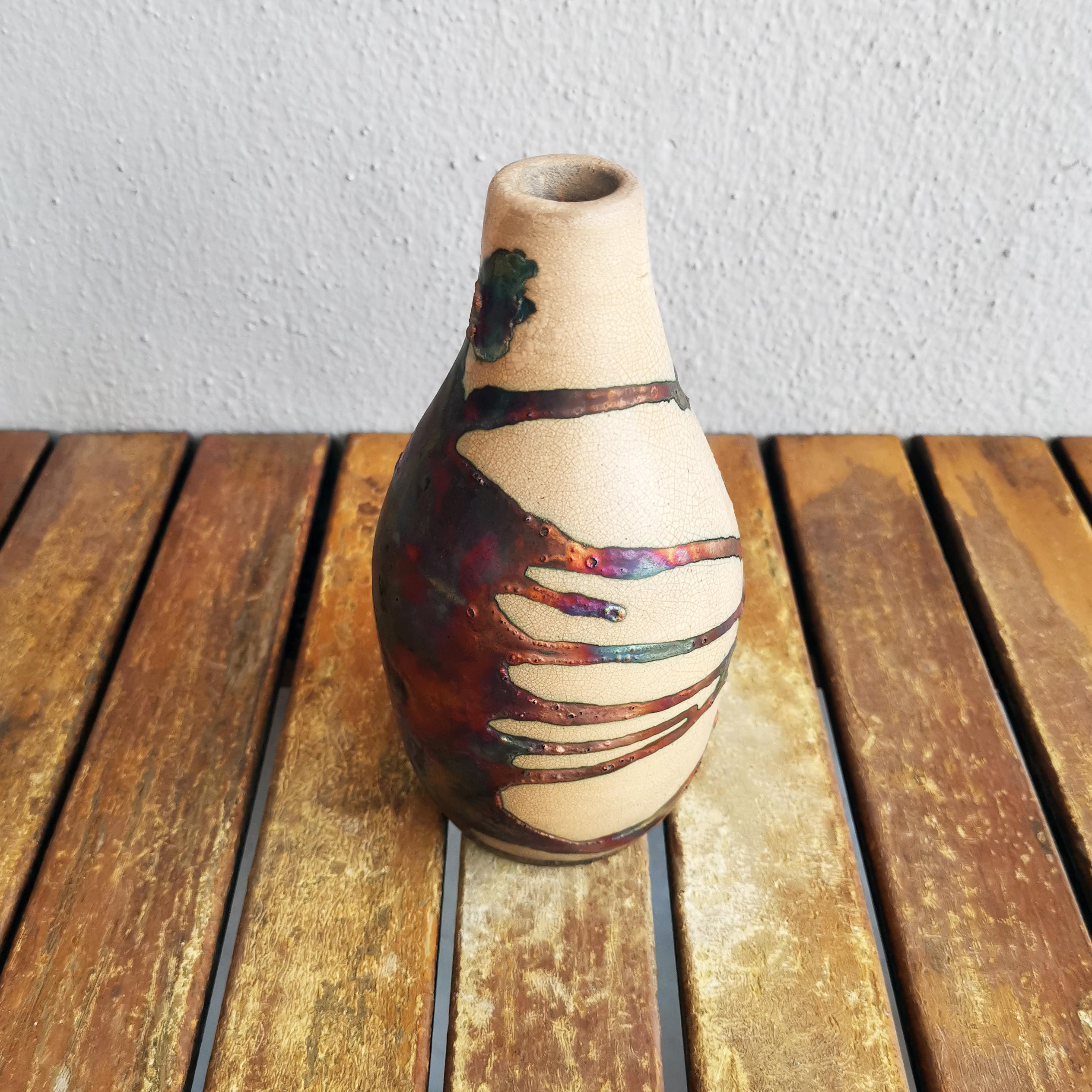 Modern Natsu Raku Pottery Vase, Half Copper Matte, Handmade Ceramic Home Decor Gift